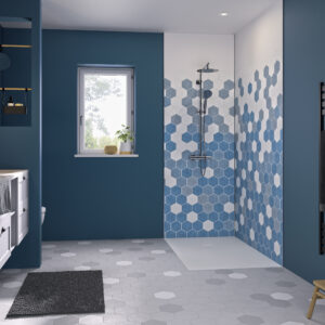 Kinewall Blue Monochrome Hexagon Shower Wall Panel