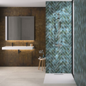 Kinewall Blue/Green Herringbone Bathroom Wall Panel