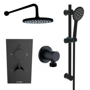 Kartell Nero Round O4 Thermostatic Concealed Matt Black Shower Set