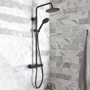 Kartell Nero Round O1 Thermostatic Exposed Matt Black Shower Set